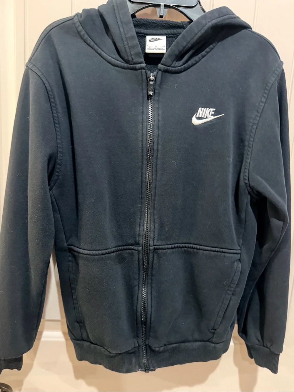Nike Black Zip Hoodie with White Swoosh Logo